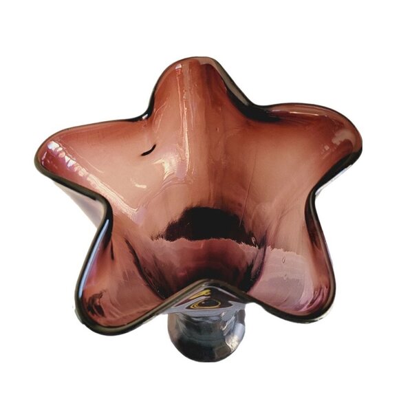 Vintage Mid Century Modern Tall Amethyst Glass Vase 14" Fluted Ruffled Top - Picture 8 of 8